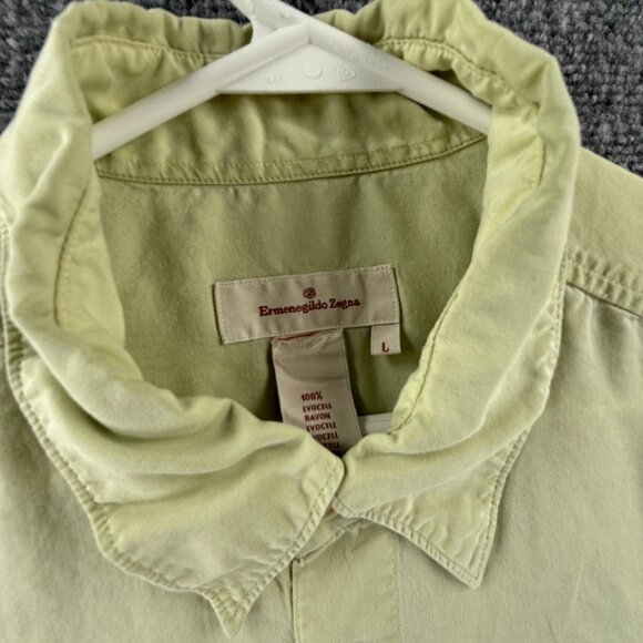 Ermenegildo Zegna All Tencel Italy Large Green Pocket Italian Shirt Long Sleeve - Picture 7 of 16